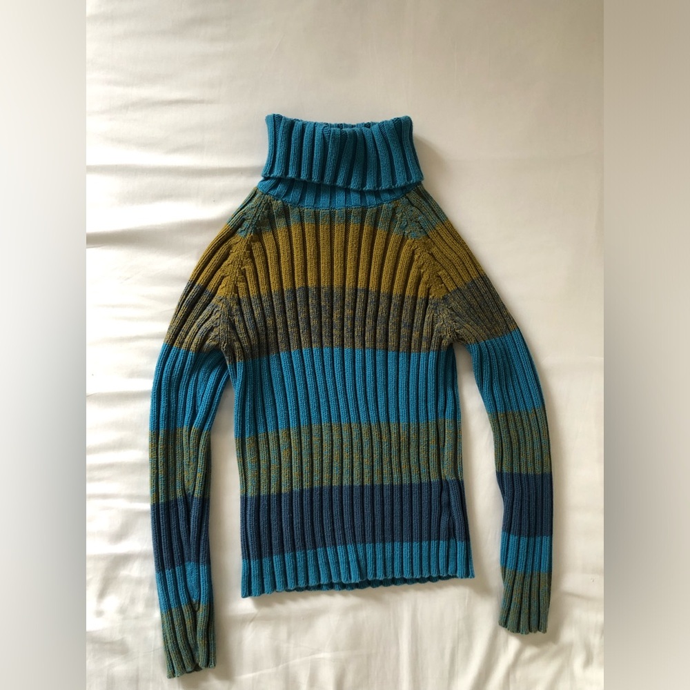 Vintage St. John's Bay Ribbed Turtleneck Sweater in Teal, Olive & Navy